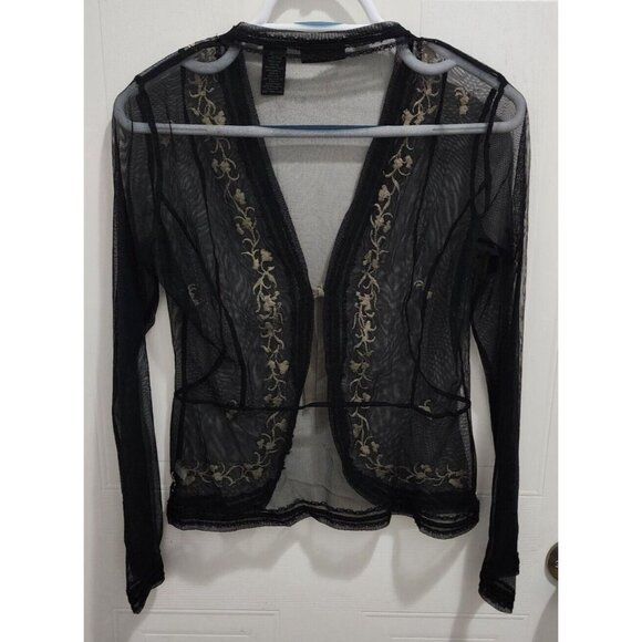 New York & Company Long Sleeve Sheer Mesh Cardigan Black Whimsigoth Witchy Sz XS - Picture 10 of 11